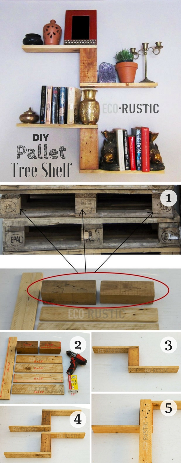 12.DIY Pallet Tree Shelf